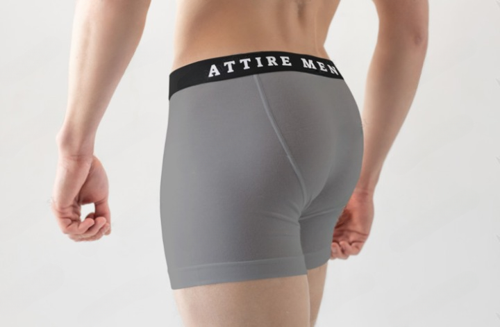 AttireMen™ Cotton-Lycra Blended Boxer Briefs for Men, Grey