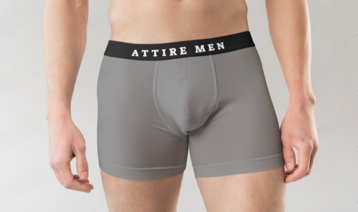 AttireMen™ Cotton-Lycra Blended Boxer Briefs for Men, Grey