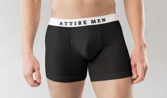 AttireMen™ Cotton-Lycra Blended Boxer Briefs for Men, Black